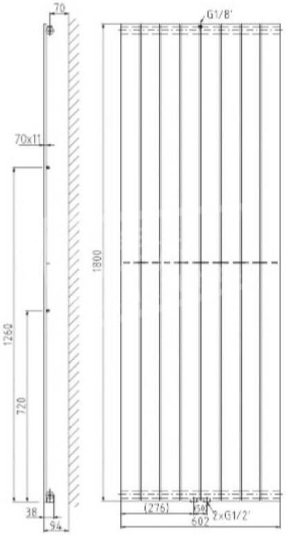 Plieger Cavallino Retto Enkel verticale radiator (602x1800) 1205 Watt Wit