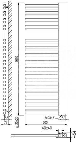 Plieger Frente Sinistra handdoekradiator (600x1610) 933 Watt Wit