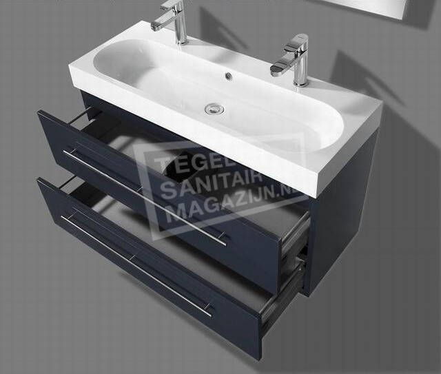Sanilux Compact Line 80 cm Badmeubel Hoogglans Antraciet met 2 lades Softclose 1 kraangat met Spiegel