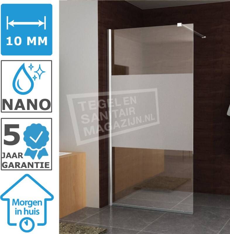 Saniluxe Douchewand Matglas 110 cm Glas met Muurprofiel 10 mm NANO