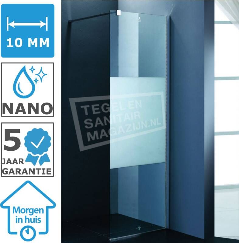 Supersani Douchewand Matglas 110 cm Glas met Muurprofiel 10 mm NANO