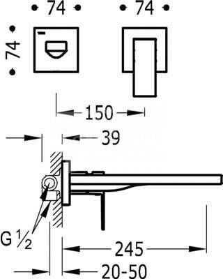 Tres Cuadro 1-greeps wastafelkraan inbouw chroom 245 mm 00620011