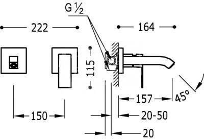 Tres Cuadro eenhendel wastafelmengkraan inbouw met 164 mm uitloop 00620010