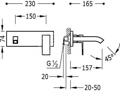 Tres Cuadro inbouw wastafelkraan met 165 mm uitloop chroom 106200