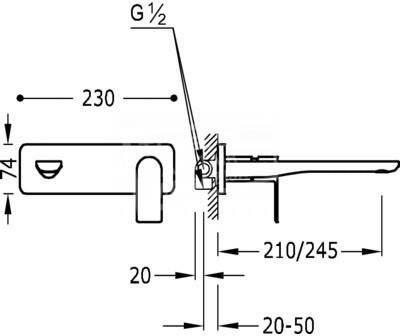 Tres Loft wastafelkraan inbouw chroom met uitloop 245 mm 20020002