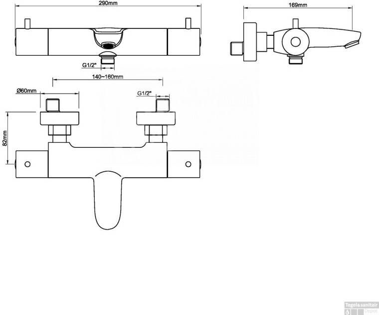 Wiesbaden Badkraan Caral Opbouw Thermostatisch Geborsteld Staal