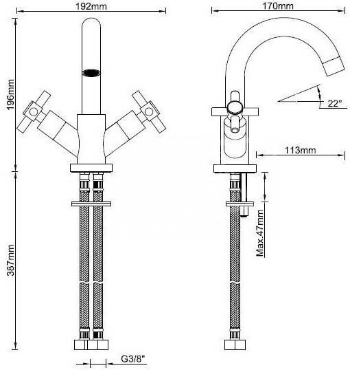 Wiesbaden Cross Wastafelmengkraan 2-Knops Chroom