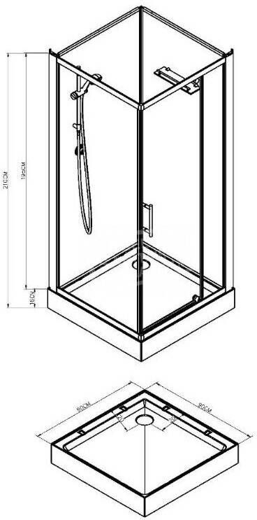 Wiesbaden Domino Complete Douchecabine 80x80x210 cm Aluminium Mat 5 mm Glas