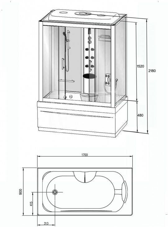 Wiesbaden Paris Bad-Douche 170x90x220 cm Veiligheidsglas 5 mm