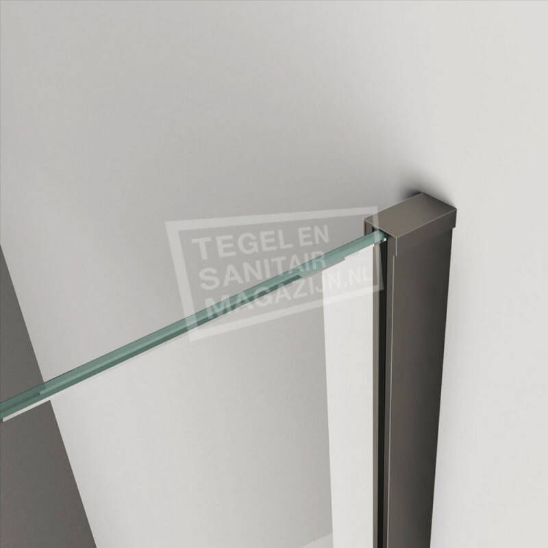 Wiesbaden Schwarz Safety Glass Douchewand met Zwart Muurprofiel 100x200 cm 10 mm NANO