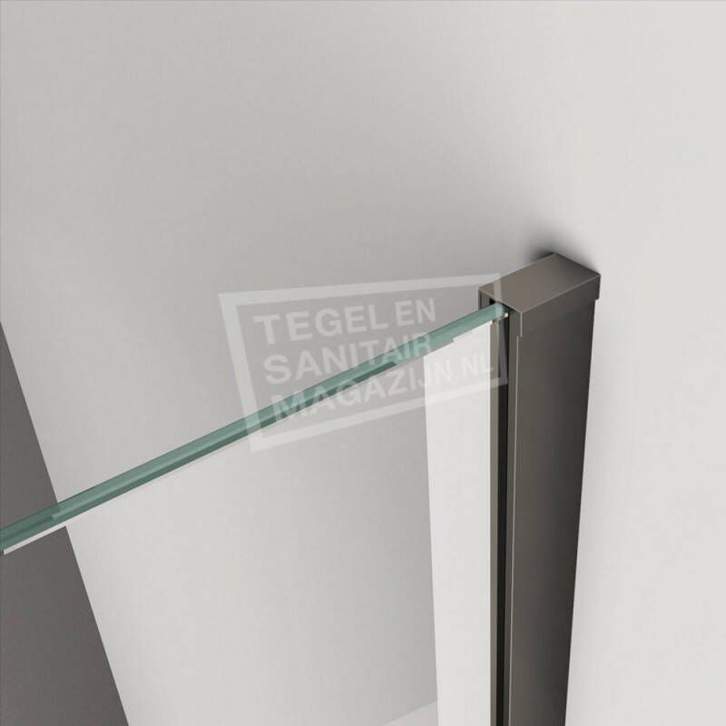 Wiesbaden Schwarz Safety Glass Douchewand met Zwart Muurprofiel 90x200 cm 10 mm NANO