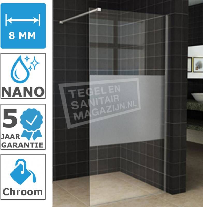 Wiesbaden Slim Douchewand Middenband 1000x2000x8 mm NANO Chroom profiel