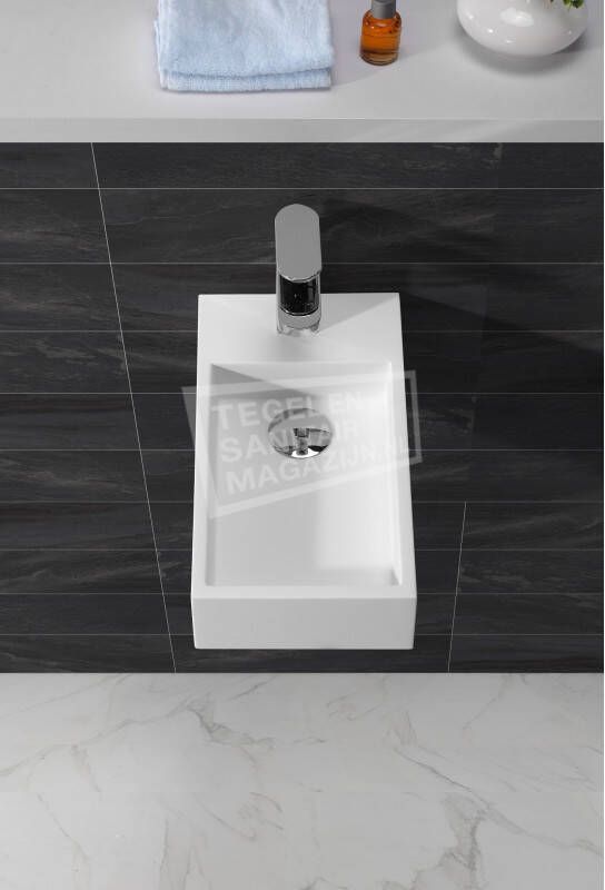 Wiesbaden Solid Fontein Links 40x22x10 cm 1 kraangat Wit Mat Solid Surface