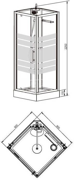 Wiesbaden Thermo Complete Douchecabine 90x90x218 cm Aluminium 5 mm Glas