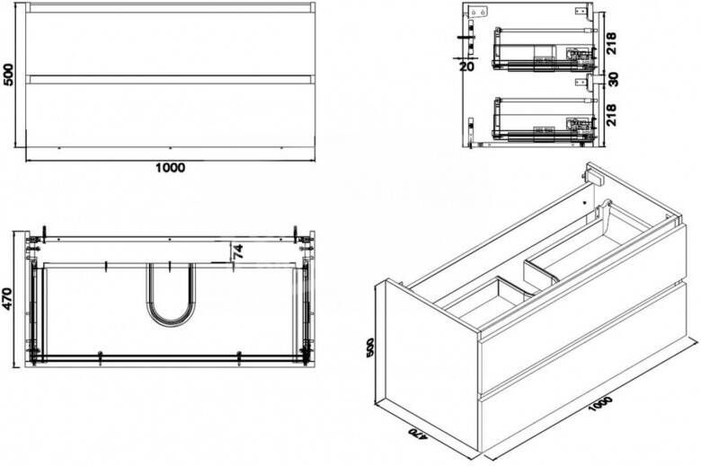 Wiesbaden Vision Losse Onderkast met 2 Laden (100x47 cm) Wit