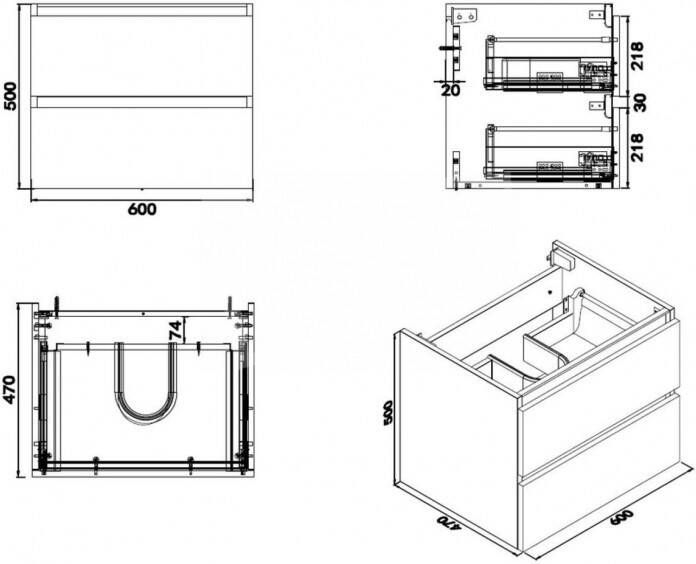 Wiesbaden Vision Losse Onderkast met 2 Laden (60x47 cm) Wit