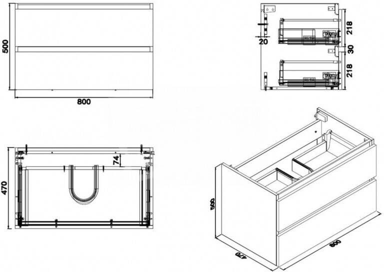 Wiesbaden Vision Losse Onderkast met 2 Laden (80x47 cm) Houtnerf Grijs