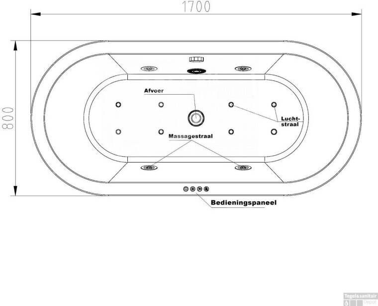 Wiesbaden Whirlpool Libero Vrijstaand Ligbad 170x80x59 cm Inclusief Waste Wit