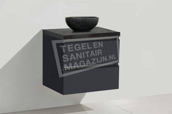 Sanilux badkamermeubel glans antraciet 60cm met waskom natuursteen