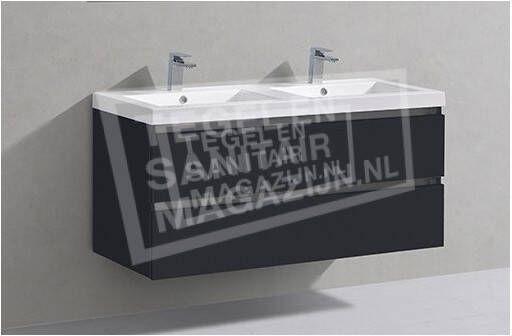 Sanilux badkamermeubel Hoogglans Antraciet 120cm 0 kraangaten 2wasbakken