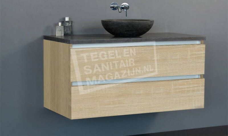 Sanilux badmeubel light wood 100 cm met waskom natuursteen