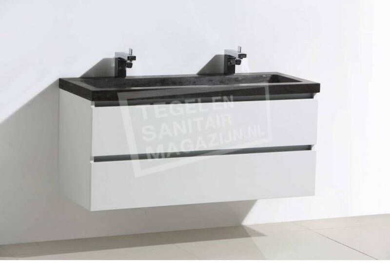 Sanilux natuursteen badkamermeubel Glans Wit 120cm 0 kraangaten