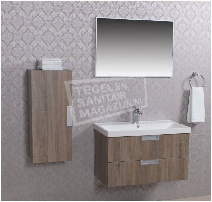 Xellanz Badkamermeubel Set Catherina Hangend 80x50x40cm MDF Eiken Softclose Keramische Wastafel 1 Kraangat Overloop met Spiegel en Badkamerkast - Foto 2