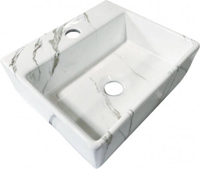 Wiesbaden Fontein Leto Rechthoek 33.5x29x11cm Marmerlook Keramiek Glans Carrara - Foto 2