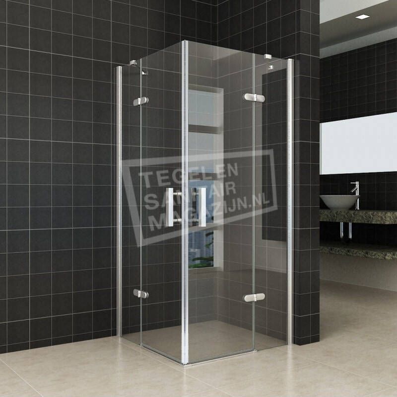 Wiesbaden Douchecabine Nano Vierkant Hoekinstap Draaideur 90x90x200cm Antikalk Helder Glas Chroom Profiel 8mm Veiligheidsglas Easy Clean - Foto 4