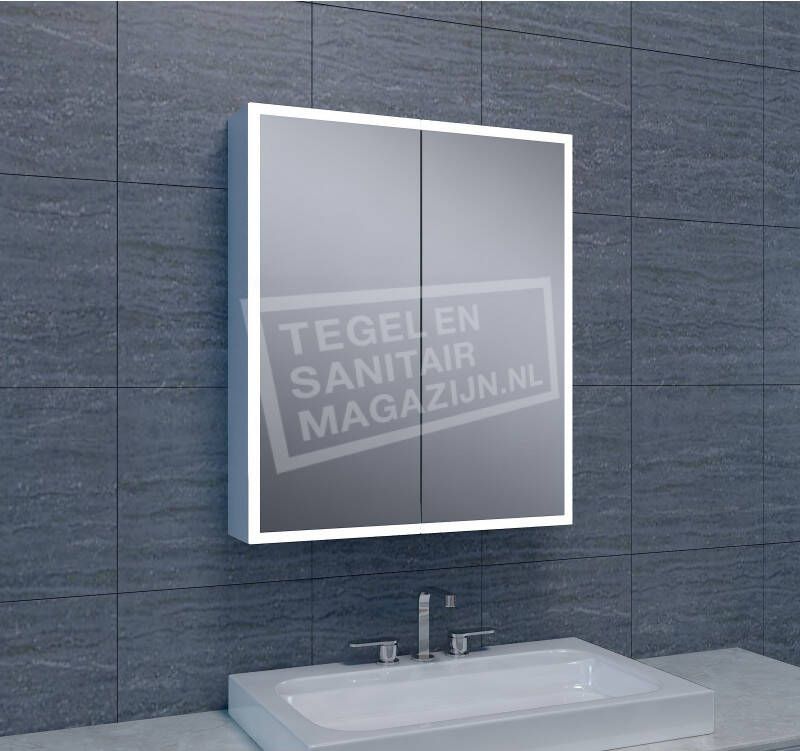 Wiesbaden Spiegelkast Quatro 80x70x13cm Aluminium Geintegreerde LED Verlichting Sensor Lichtschakelaar Stopcontact Glazen Planken - Foto 8