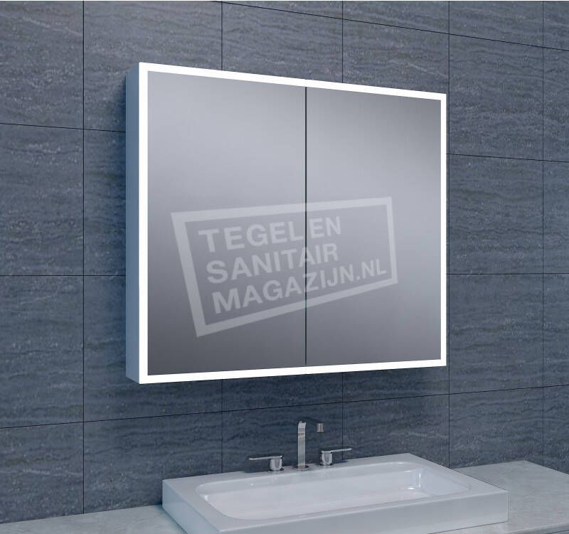 Wiesbaden Spiegelkast Quatro 80x70x13cm Aluminium Geintegreerde LED Verlichting Sensor Lichtschakelaar Stopcontact Glazen Planken - Foto 9
