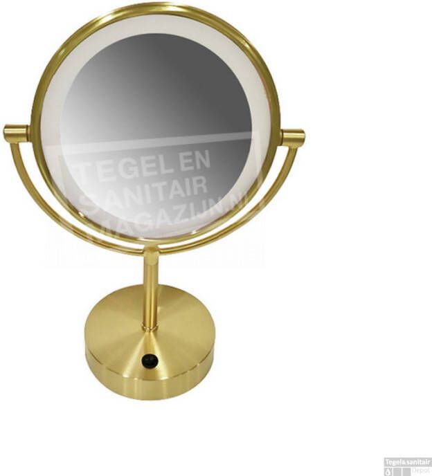 Wiesbaden Scheerspiegel Met LED Verlichting 20cm Staand 5x Vergrotend Geborsteld Messing Goud