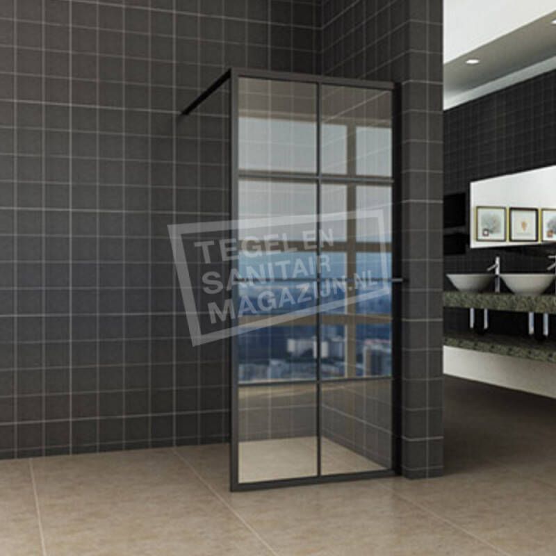 Wiesbaden Schwarz Douchewand Zwart Raster en Handdoekhouder 100x200 cm 10 mm NANO Glas
