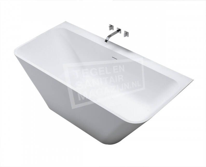 Wiesbaden Ligbad Vrijstaand Lia Rechthoek 179x84.5x57.5cm Solid Surface Mat Wit met Overloop - Foto 2