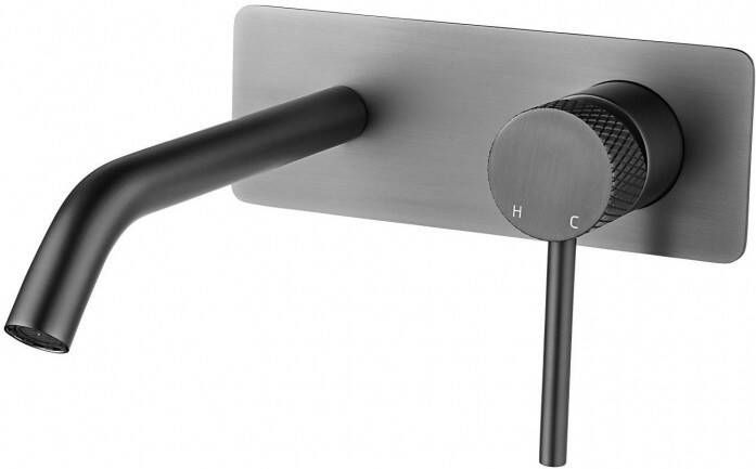 Wiesbaden Ribbd eenhendel wastafelkraan met coldstart inbouw compleet gunmetal 29.5333 - Foto 3