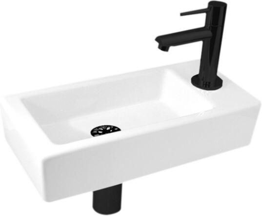Best Design Bicolor Fonteinset 36x18x9 keramiek 1 kraangat links wit mat zwart 4007380 - Foto 2