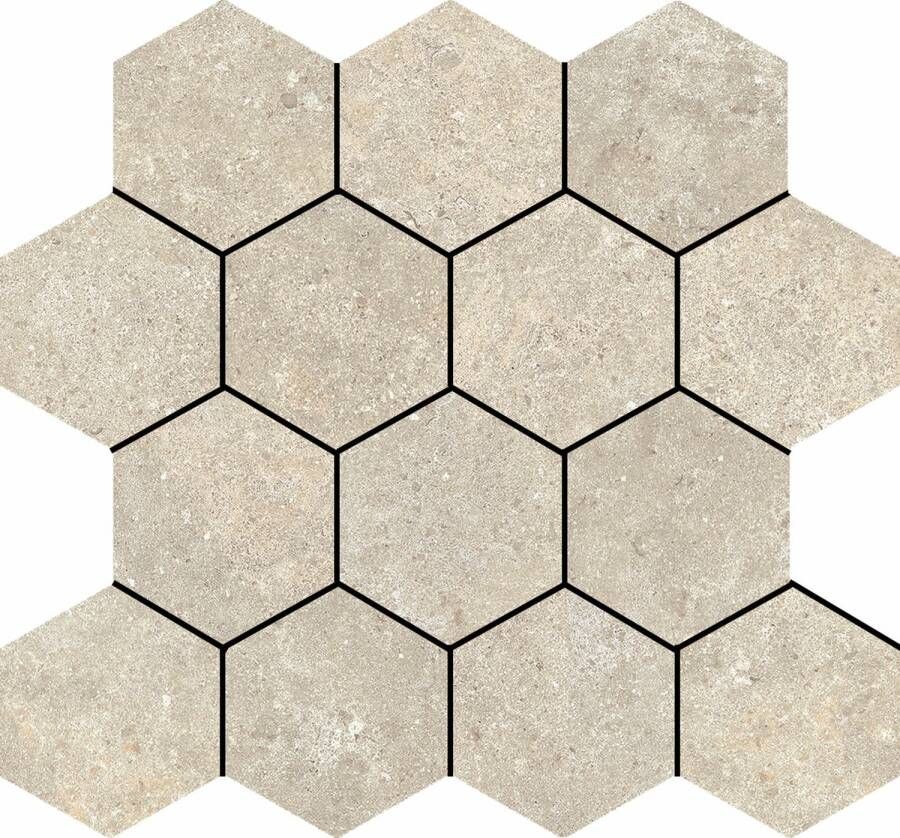 Baldocer Cerámica Stoneland Ivory mozaiek hexagon op net van 29x27cm