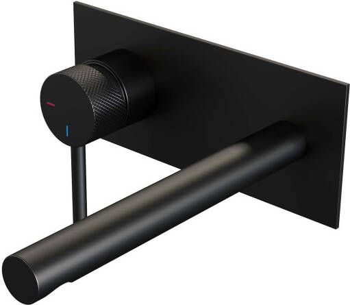 Brauer Black Carving Wastafelmengkraan inbouw rechte uitloop rechts lange smalle carving hendel afdekplaat mat zwart 5-S-083-S6 - Foto 1