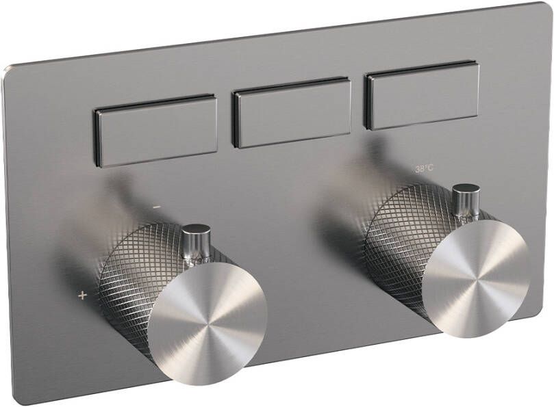 Brauer Brushed Carving 3 functies inbouwthermostaat drukknoppen in afbouwdelen RVS geborsteld PVD 5-NG-158