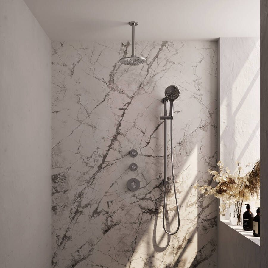 Brauer Brushed Carving Thermostatic Built-in Rain Shower Set with 30cm Shower Head and Straight Wall Arm 3 Modes Hand Shower Hose and Integrated Brushed Stainless Steel PVD Slide Bar - Foto 2