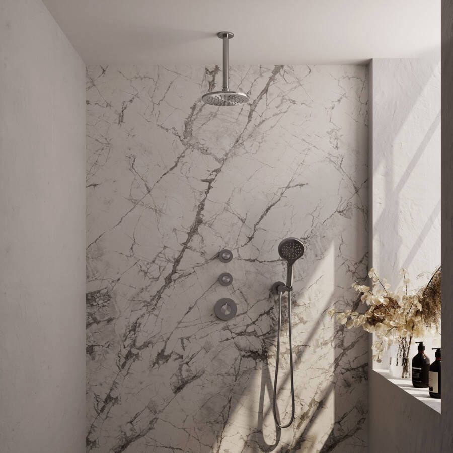 Brauer Brushed Carving Thermostatic Built-in Rain Shower Set with 30cm Shower Head and Straight Wall Arm 3 Modes Hand Shower Hose and Integrated Brushed Stainless Steel PVD Slide Bar - Foto 5