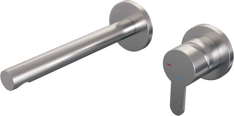 Brauer Brushed Edition Wastafelmengkraan inbouw rechte uitloop links smalle platte gladde hendel model D 1 PVD geborsteld RVS 5-NG-004-S4-65