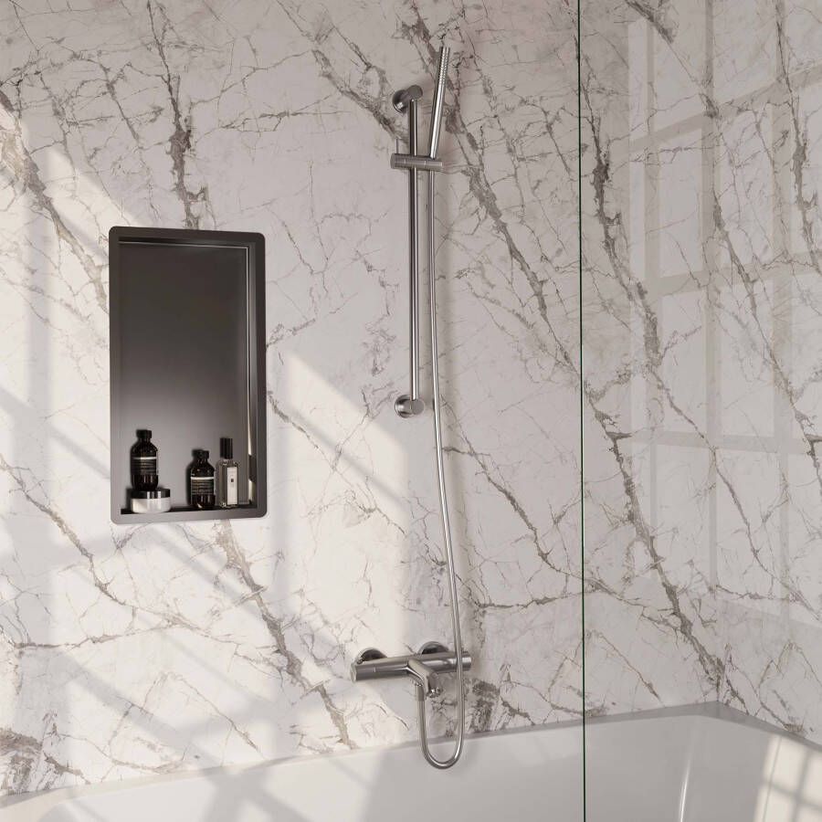 Brauer Brushed Edition Badkraan Opbouw glijstang 2 functies 2 gladde knoppen handdouche rond 3 standen PVD geborsteld RVS 5-NG-041-2 - Foto 2