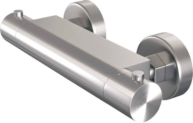 Brauer Douchekraan Brushed Edition 15cm Hartafstand Thermostatisch Opbouw Rond Geborsteld Nikkel PVD 2 Greeps