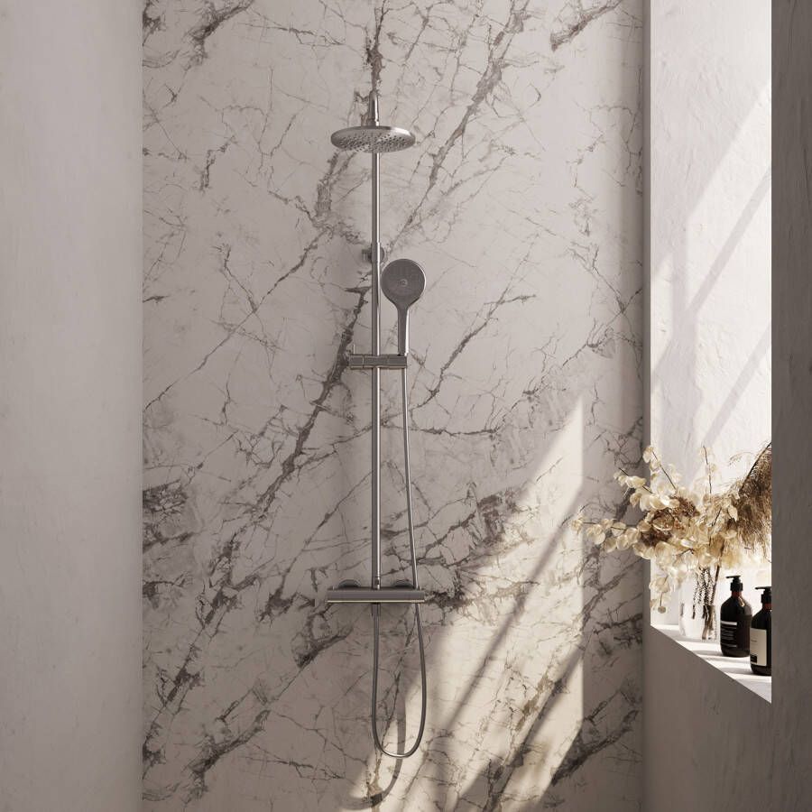Brauer Brushed Edition Regendoucheset opbouw hoofddouche 20cm glijstang handdouche rond 3 standen gladde knoppen -PVD geborsteld RVS 5-NG-240