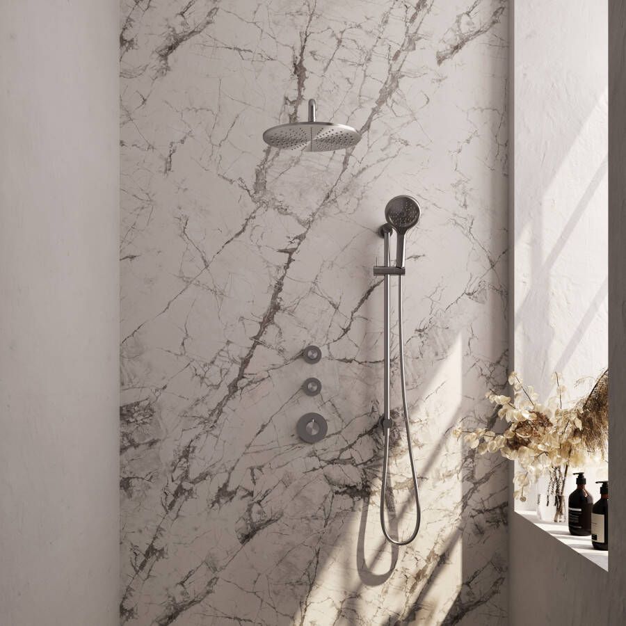 Brauer Brushed Edition Regendoucheset inbouw hoofddouche 30cm Wandarm glijstang met inbouwdeel Gladde knoppen handdouche Rond 3 standen PVD geborsteld RVS 5-NG-081 - Foto 4