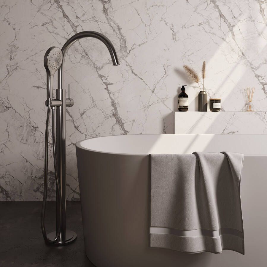 BRAUER Brushed Edition Staande Badkraan handdouche rond 3 standen 2 gladde knoppen PVD geborsteld RVS 5-NG-042-2