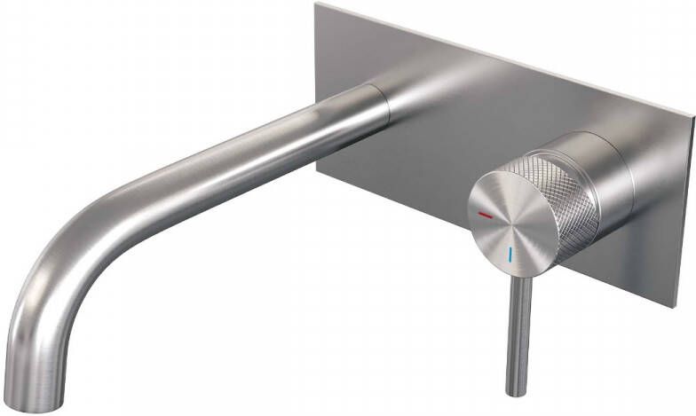 Brauer Brushed Carving Wastafelmengkraan inbouw gebogen uitloop links hendel lang smal carving- afdekplaat model A 1 PVD geborsteld RVS 5-NG-004-B6