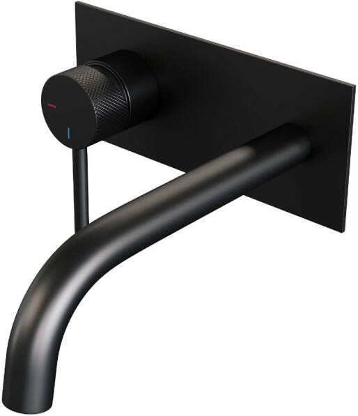 Brauer Black Carving Wastafelmengkraan inbouw gebogen uitloop rechts lange smalle carving hendel afdekplaat mat zwart 5-S-083-B6 - Foto 3