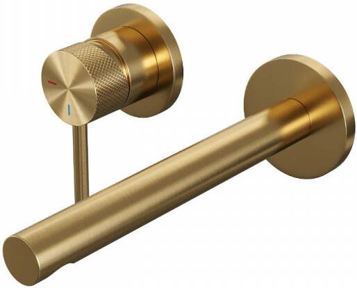 Brauer Gold Carving Wastafelmengkraan inbouw rechte uitloop rechts hendel lang smal carving- model A2 PVD geborsteld goud 5-GG-083-S6-65